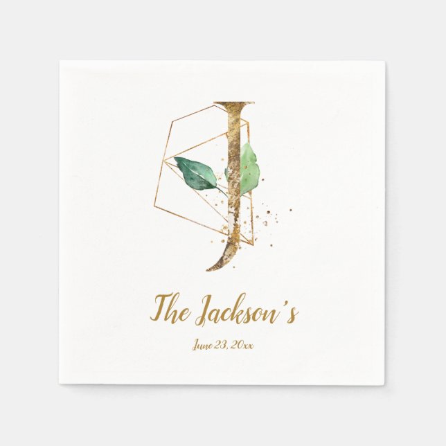 Stylized Brev J Blommigt Bröllop Napkins Pappersservett (Framsidan)