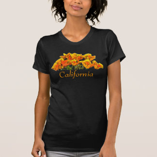 Stylized California Poppy Art, "California" text Tee Shirt