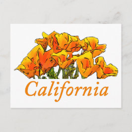 Stylized California Poppy Art, "California" text Vykort