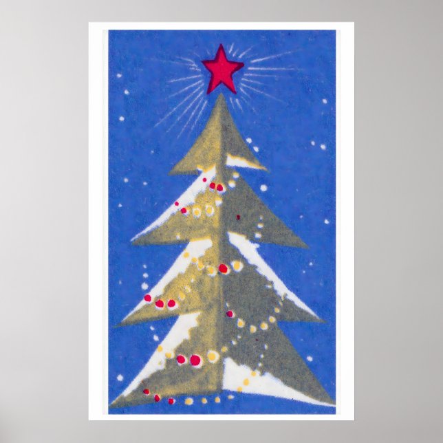 Stylized Christmas Tree Mid-Century Matchbox Label Poster (Framsidan)