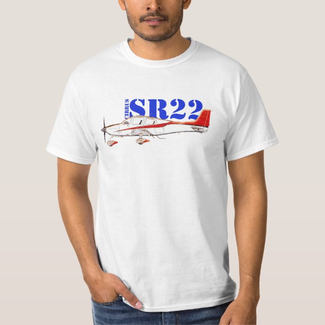 Stylized Cirrus SR22 Plane with Bold Typography T Shirt (Framsida)