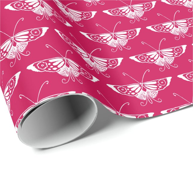 Stylized Deco butterfly - fuchsia rosa Presentpapper (Rullad Hörn)