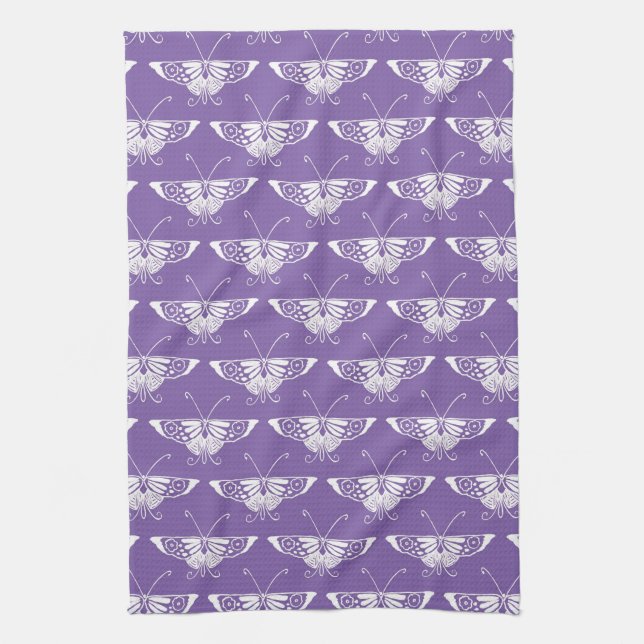 Stylized Deco fjäril - dammig lila Kökshandduk (Vertikal)