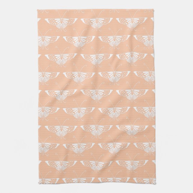 Stylized Deco fjäril - mjuk persika Kökshandduk (Vertikal)