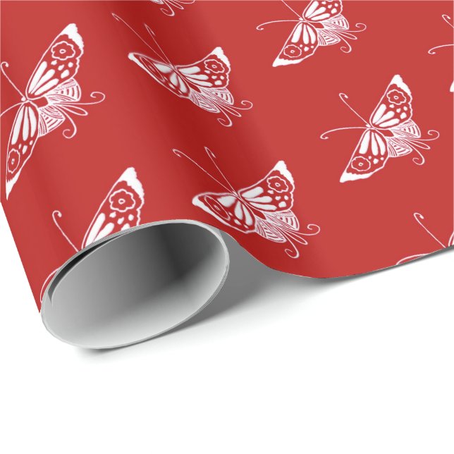Stylized Deco fjäril - röd kines Presentpapper (Rullad Hörn)