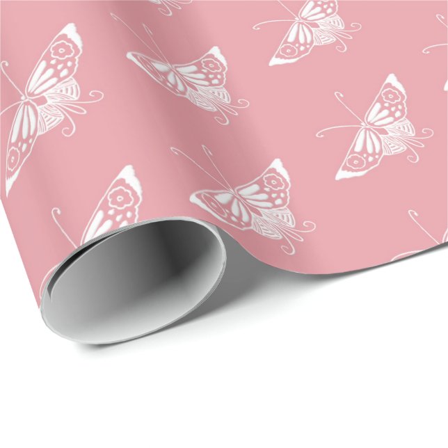Stylized Deco-fjäril - snäckans rosa Presentpapper (Rullad Hörn)
