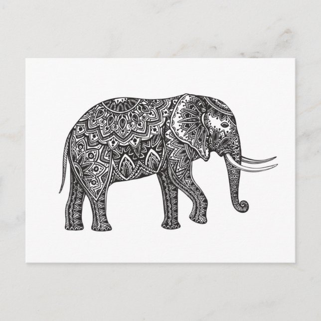 Stylized Fantasy Elephant Doodle Vykort (Framsida)