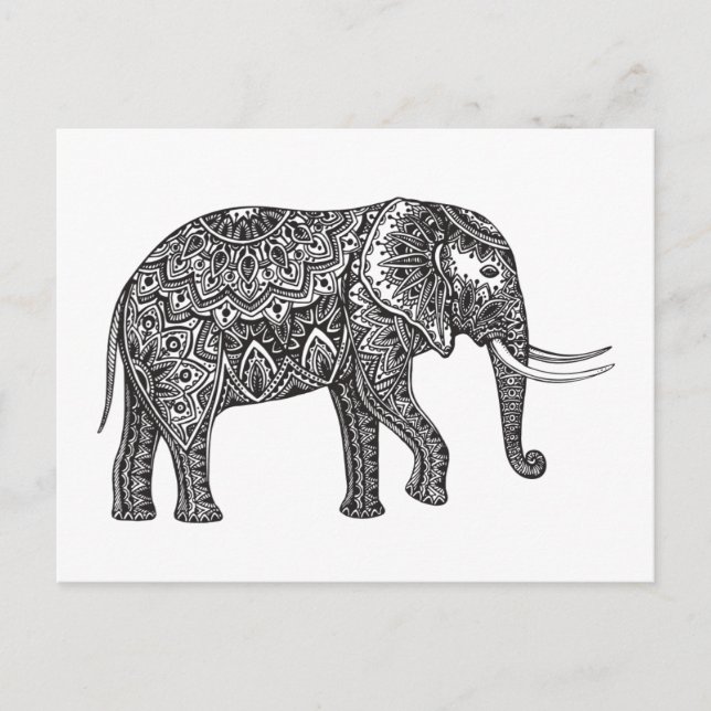 Stylized Fantasy Elephant Doodle Vykort (Framsida)