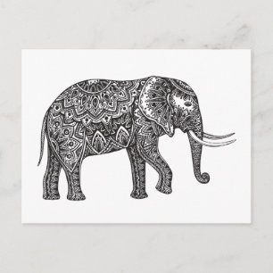 Stylized Fantasy Elephant Doodle Vykort