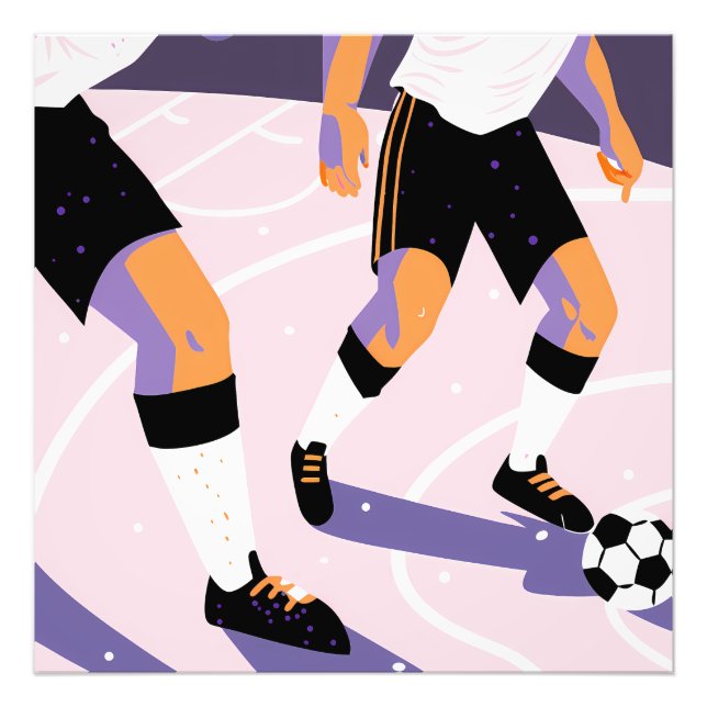 Stylized Football Players Dribbling a Soccer Ball Fototryck (Framsidan)