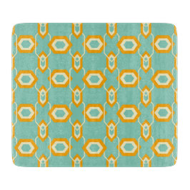 Stylized geometric pattern in bold orange hexagon