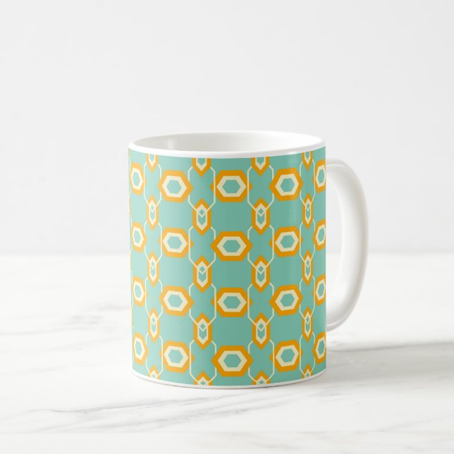 Stylized geometric pattern in bold orange hexagon kaffemugg (Framsida höger)