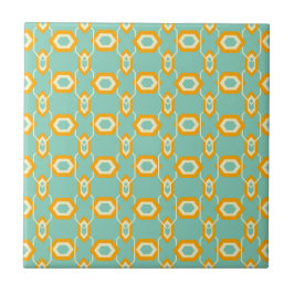 Stylized geometric pattern in bold orange hexagon kakelplatta