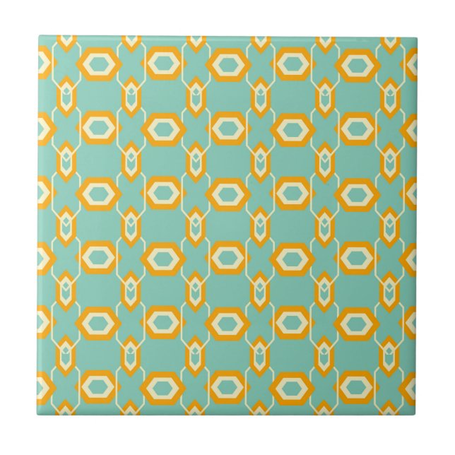 Stylized geometric pattern in bold orange hexagon kakelplatta (Framsidan)