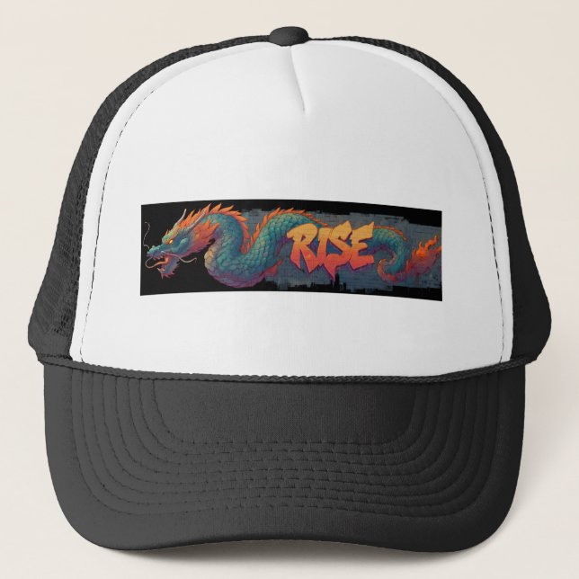 Stylized Graffiti Dragon Mural med fet "STIGA UPP" Keps (Framsida)