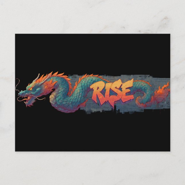 Stylized Graffiti Dragon Mural med fet "STIGA UPP" Vykort (Framsida)