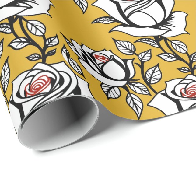 Stylized Hand Drawn Roses In Black And White  Presentpapper (Rullad Hörn)