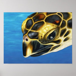 Stylized Hawksbill Sea Turtle Poster