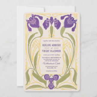 Stylized Iris Art nouveau Bröllop Inbjudningar