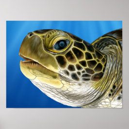 Stylized Juvenile Grönt Turtle Ansikte Poster