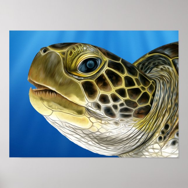Stylized Juvenile Grönt Turtle Ansikte Poster (Framsidan)