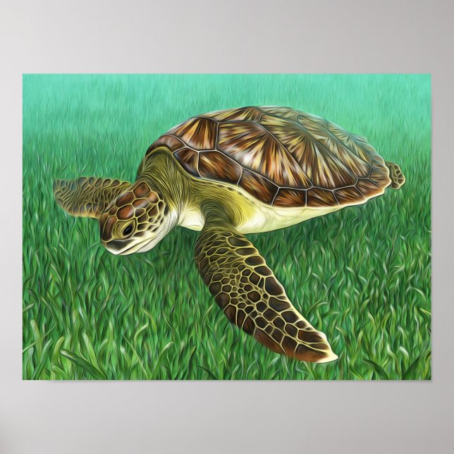 Stylized Juvenile Grönt Turtle Poster (Framsidan)