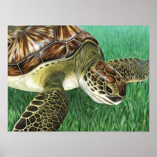 Stylized Juvenile Grönt Turtle Poster (Framsidan)
