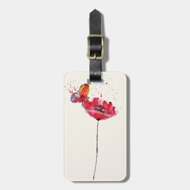 Stylized målade vattenfärgvallmoblomman bagagebricka (Vertikal Framsida)