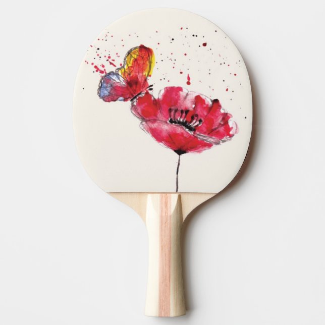 Stylized målade vattenfärgvallmoblomman pingisracket (Framsidan)