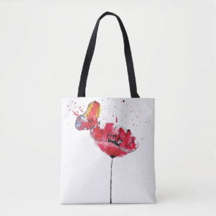 Stylized målade vattenfärgvallmoblomman tygkasse