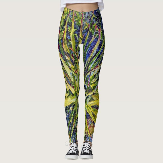 Stylized mosaisk Aloedamasker Leggings (Framsida)