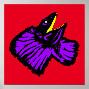 Stylized Neon Lila Frilled-nacke Lizard Poster