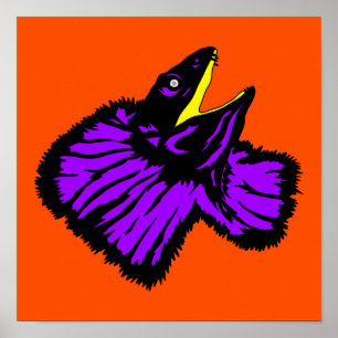 Stylized Neon Lila Frilled-nacke Lizard Poster