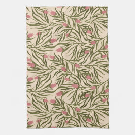 Stylized pink bell-shaped floral pattern kökshandduk