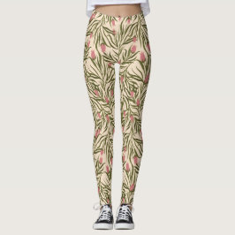 Stylized pink bell-shaped floral pattern leggings