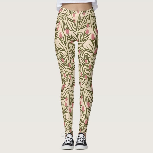 Stylized pink bell-shaped floral pattern leggings (Framsida)