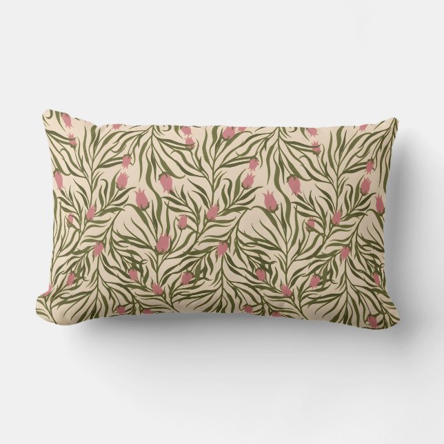 Stylized pink bell-shaped floral pattern lumbarkudde (Framsida)
