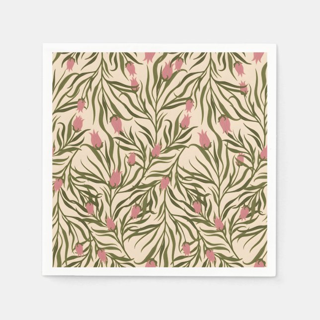 Stylized pink bell-shaped floral pattern pappersservett (Framsidan)
