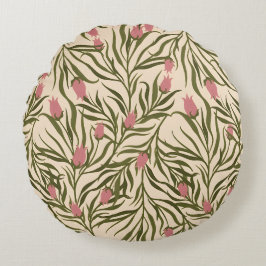 Stylized pink bell-shaped floral pattern rund kudde