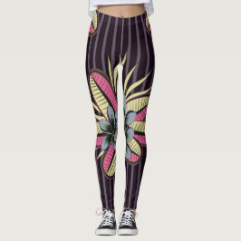 Stylized Plumeria Flowers Löv Violet Grått Leggings
