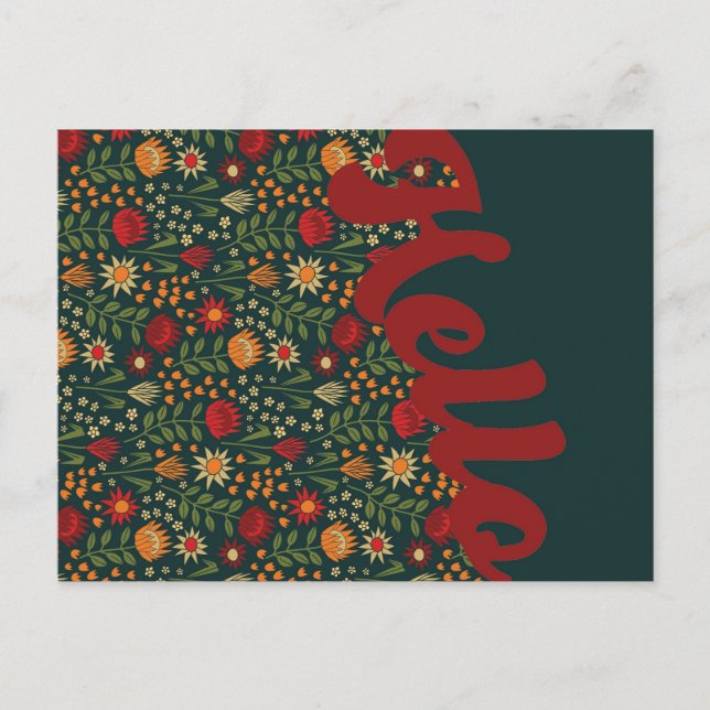 Stylized Protea Blommigt Millefleur Hej Hälsning Vykort (Framsida)