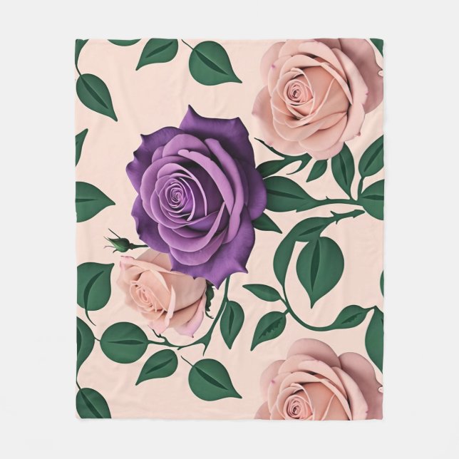 Stylized Purple Roses With Green Accents Fleecefilt (Framsidan)