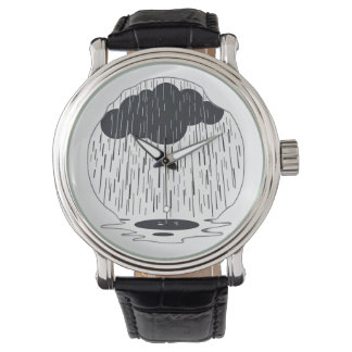Stylized Rain Cloud with Falling Rain and Puddle Armbandsur