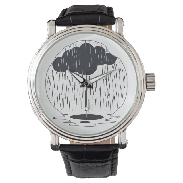 Stylized Rain Cloud with Falling Rain and Puddle Armbandsur (Framsida)