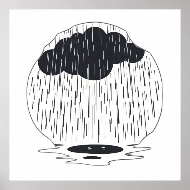 Stylized Rain Cloud with Falling Rain and Puddle Poster (Framsidan)