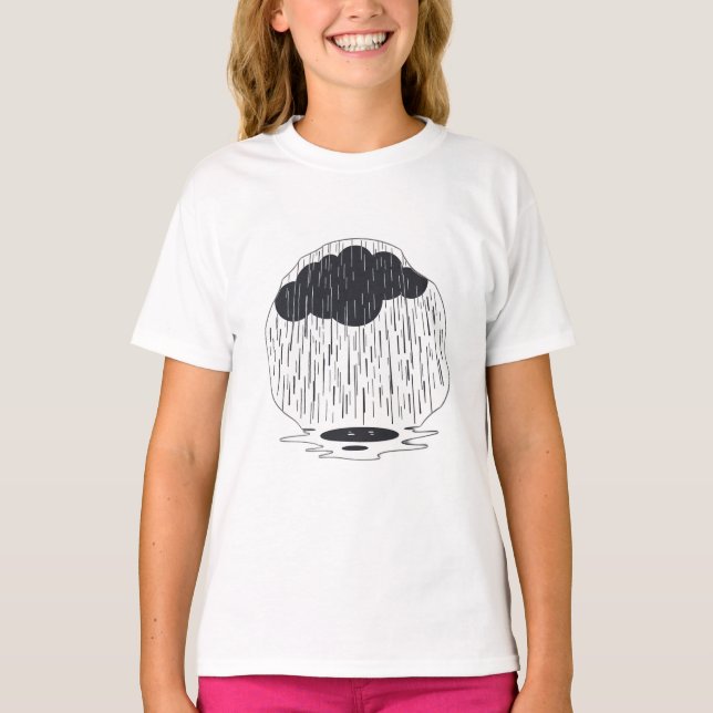 Stylized Rain Cloud with Falling Rain and Puddle T Shirt (Framsida)