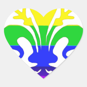 Stylized Rainbow Fleur de Lis Hjärtformat Klistermärke