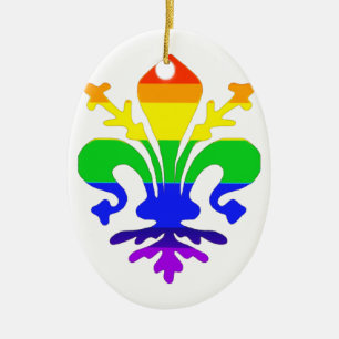 Stylized Rainbow Fleur de Lis Julgransprydnad Keramik