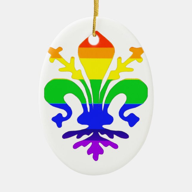 Stylized Rainbow Fleur de Lis Julgransprydnad Keramik (Framsidan)