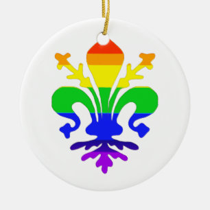 Stylized Rainbow Fleur de Lis Julgransprydnad Keramik